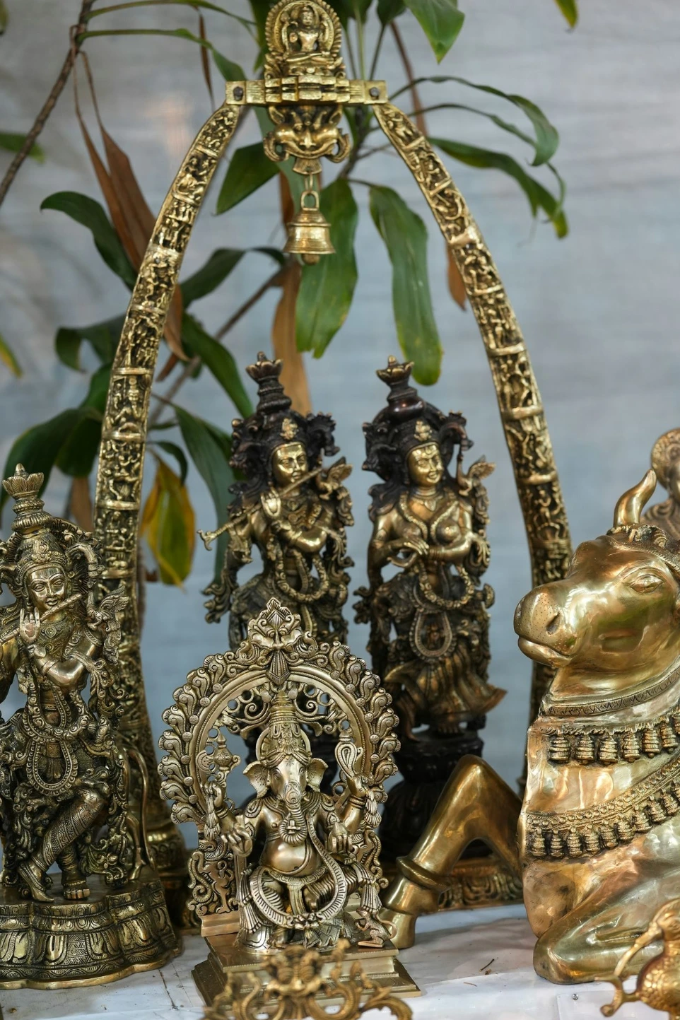 Collection of brass hindu deities and figures